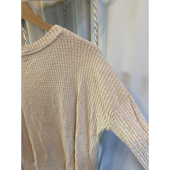 Pink Republic Top Botton Down Tie-Front Thermal V-Neck Cardigan Biege Size Med - Picture 4 of 9